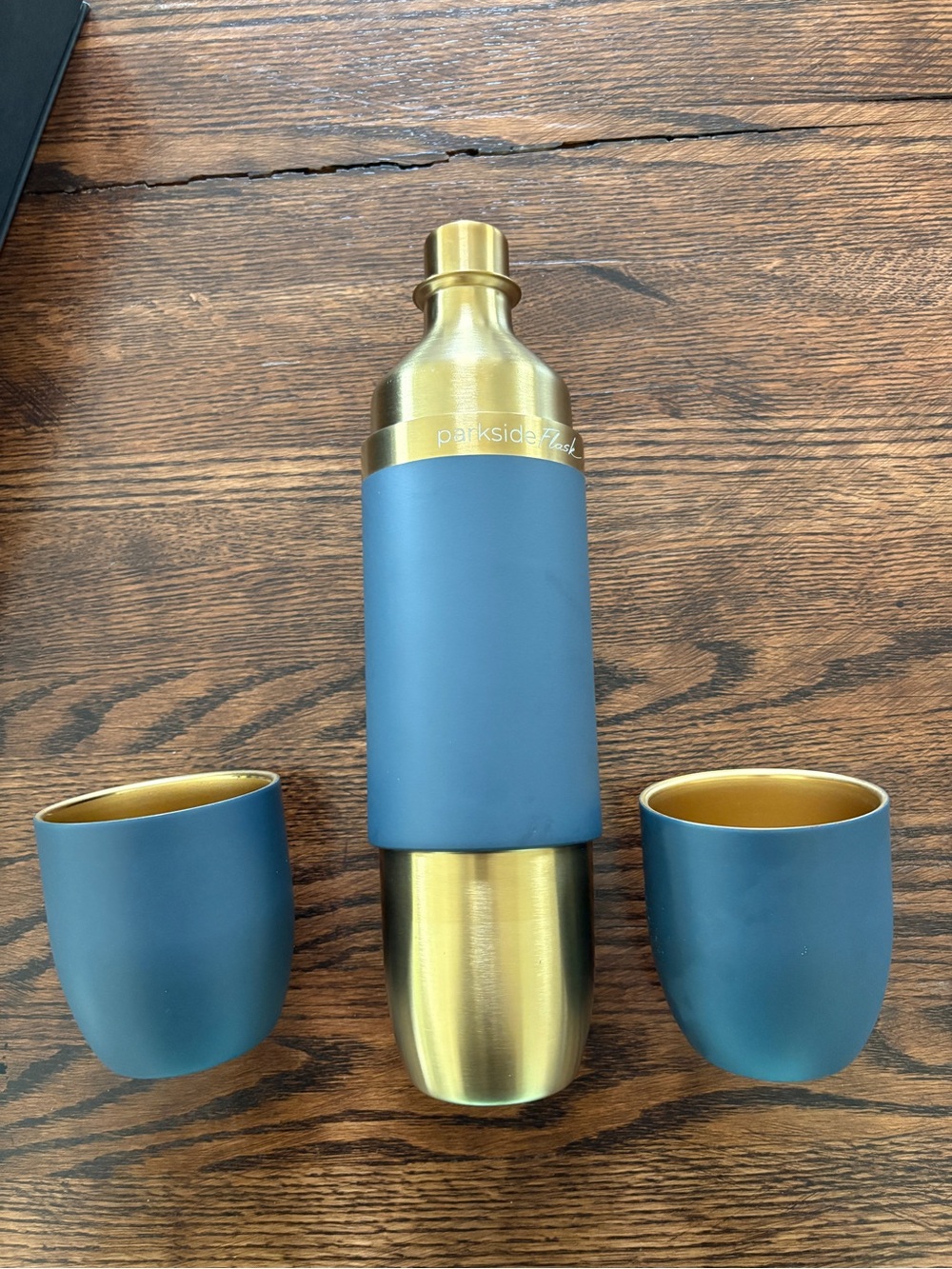 High Camp Parkside Gold & Blue Cocktail Shaker Set with Two Cups